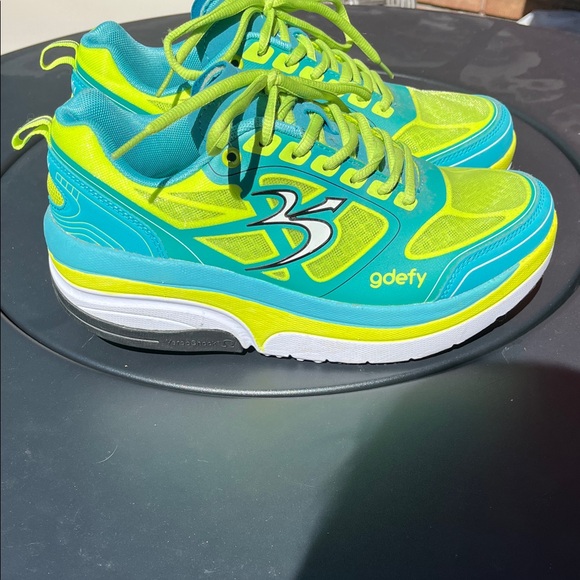 GDefy Gravity Defyer Vibrant Turquoise and Lime Green Athletic Shoes for Women - Picture 3 of 5